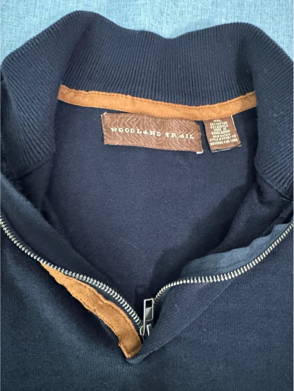 Woodland Trail Black Quarter Zip Pullover Sweater with Brown Trim